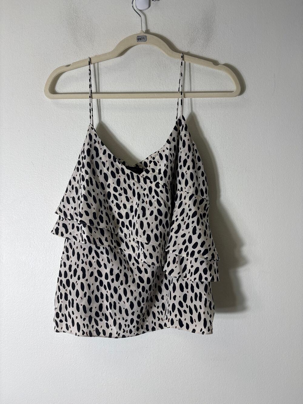 J. Crew Black White Spaghetti Strap Silk Ruffle Top Sz 10